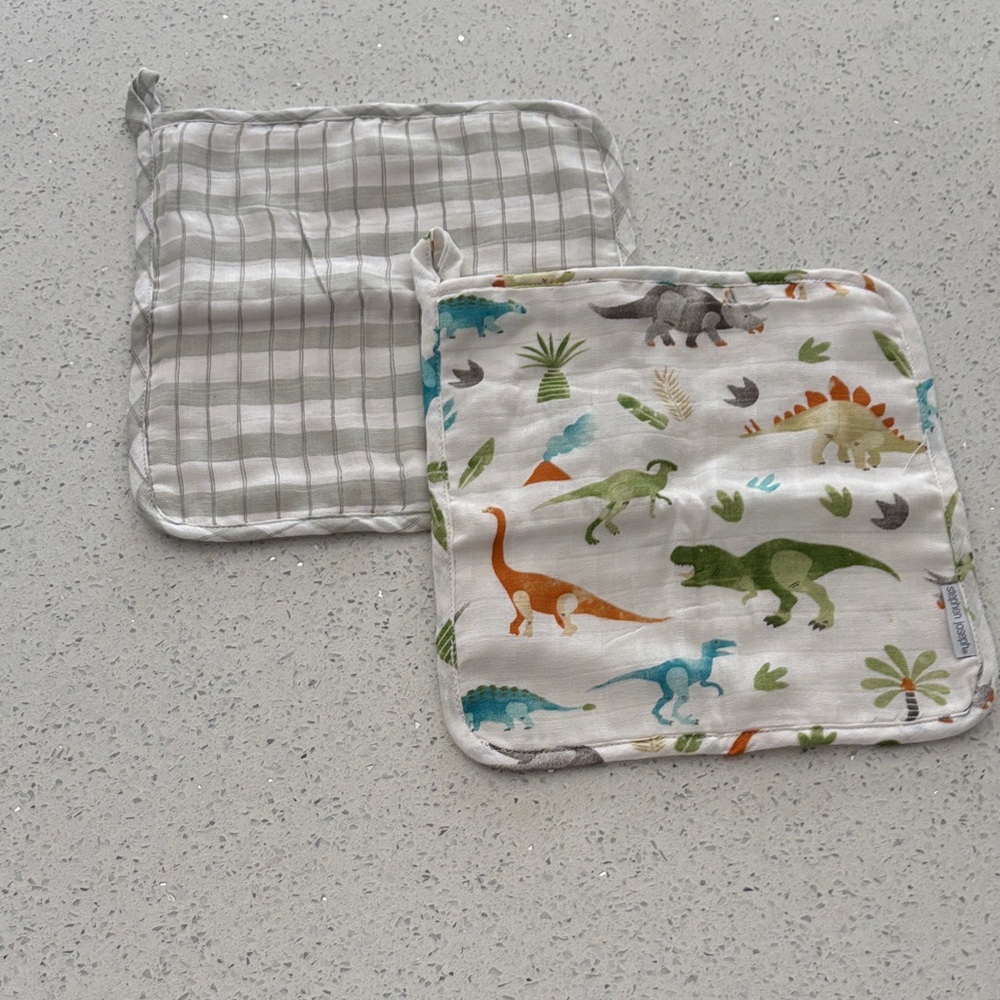 Stephen Joseph Set of 2 Cotton Muslin Washcloths Dino - Picture 1 of 11